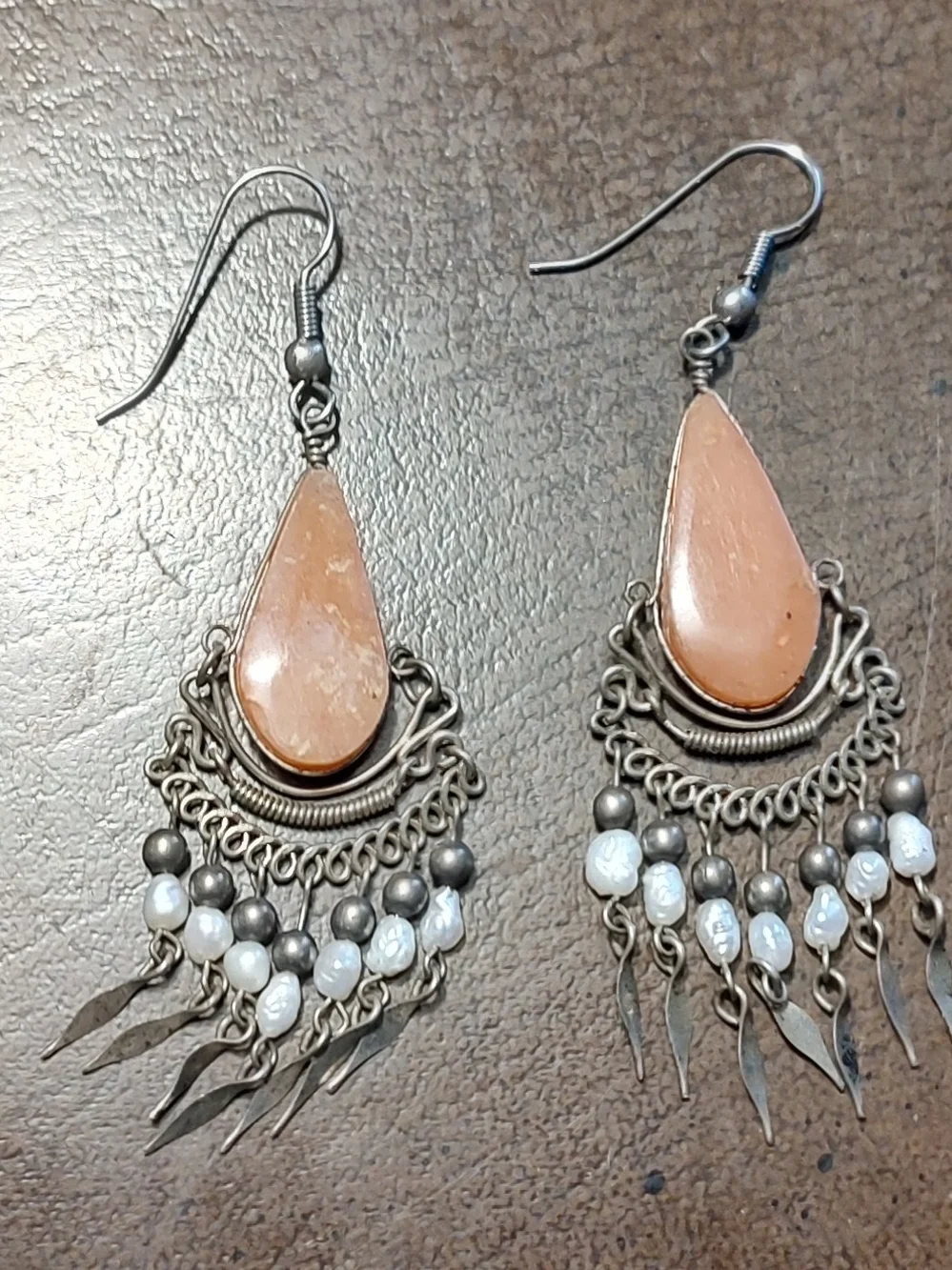 Bohemian Orange/Peachy Teardrop Dangle Earrings